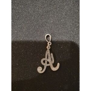 925 Sterling Silver Initial A Pendant Cursive Script CZ Letter Charm Mexico
